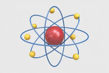 Aufkleber - 3D model of an atom with blue orbits and yellow electrons