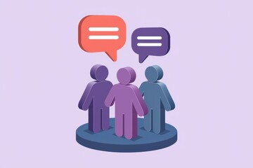 Poster - Three people in a circle with speech bubbles above their heads.