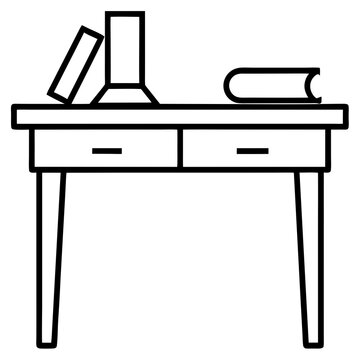Minimalist Study Desk Line Art Vector