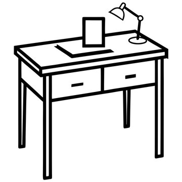 Minimalist Study Desk Line Art Vector