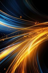 Poster - This captivating image showcases flowing blue and orange light trails against a dark background, evoking a sense of energy and movement, perfect for artistic and technological themes.