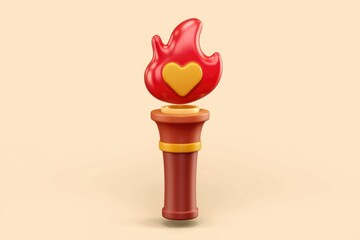Aufkleber - A 3D rendered image of a stylized torch with a heart-shaped flame, symbolizing passionate love.