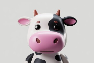 Poster - Adorable 3D rendering of a cartoon cow with big eyes and pink nose.