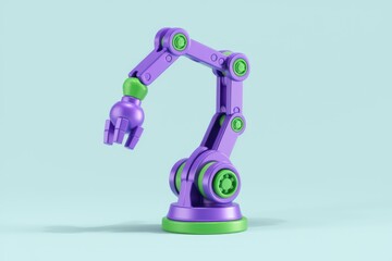 Poster - A vibrant purple and green robotic arm, showcasing its articulated joints and gripping mechanism.