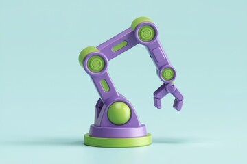 Poster - A vibrant purple and green robotic arm, poised for action, showcasing automation technology.