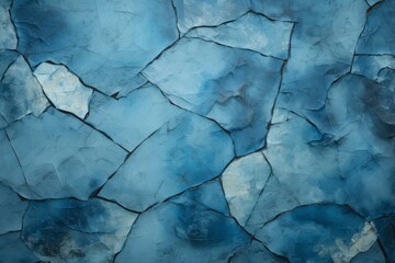 Poster - Close up of a cracked blue stone wall, showcasing a beautiful textured background with intricate patterns