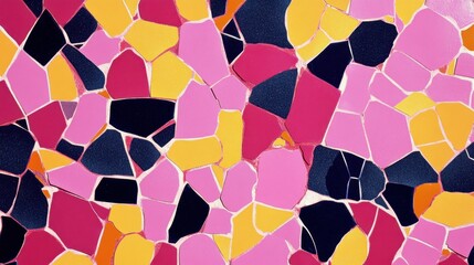 Poster - Vibrant Mosaic Tile Pattern in Shades of Pink and Yellow Hues