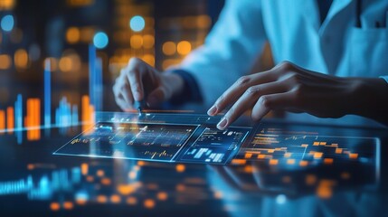 Poster - scientist analyzing data on digital tablet in modern laboratory setting