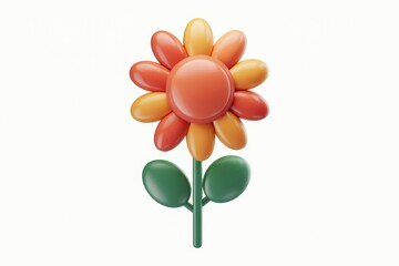 Aufkleber - A cheerful, stylized 3D render of a flower with orange and yellow petals and green leaves.