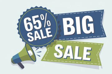 Poster - 65% off Big Sale announced with a megaphone, promoting huge discounts.