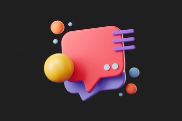 Leinwandbilder - 3D rendering of colorful speech bubbles with small spheres, representing communication and messaging.