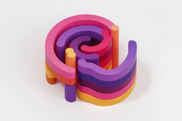 Poster - Abstract 3D rendering of colorful stacked curved shapes forming a complex pattern.