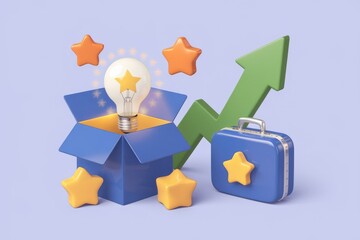 Aufkleber - A bright idea emerges from a box, symbolizing innovation and growth, leading to success.