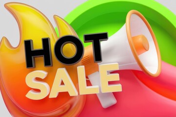Poster - Announcing a hot sale with a megaphone and fire graphic.