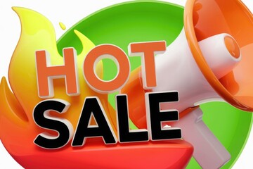 Poster - Hot Sale announcement with a megaphone and fire graphic. Limited time offer.