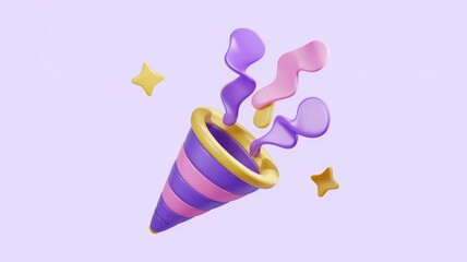 Poster - A 3D rendered image of a colorful party popper with confetti, celebrating festivity and joy.
