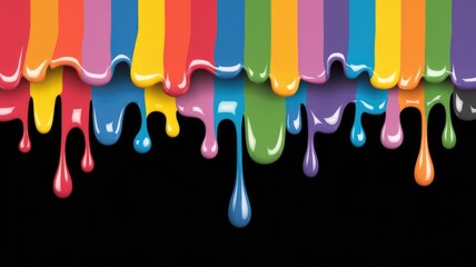 Poster - Vibrant rainbow paint drips on a transparent background, creating a colorful and dynamic visual.