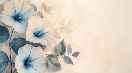 Fototapete - A close-up of a representation of a moonflower on a light beige backdrop with an extensive area for text using an ornamental piece, Generative AI.