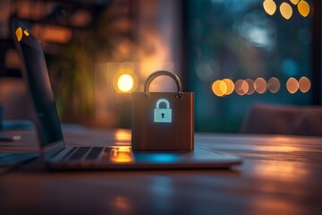 Poster - glowing padlock is sitting on a laptop keyboard, symbolizing the importance of online security in a 