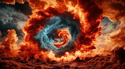 Poster - A dramatic swirl of fiery clouds with a blue core, creating a mesmerizing celestial scene.