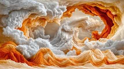 Poster - Abstract swirling clouds in orange and white tones, resembling a dynamic landscape.