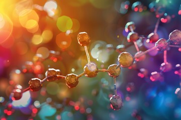 Poster - 3d rendering of a molecular structure connecting with bonds forming a network on a colorful background