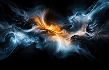 Poster - A captivating display of swirling blue and orange hues intertwining against a dark backdrop, evoking a sense of motion, energy, and harmony in this abstract masterpiece.