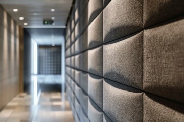 Aufkleber - Modern wall covering creating textured surface in building corridor