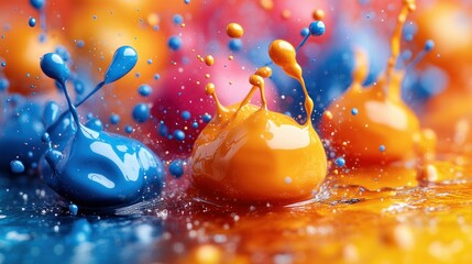 Poster - Vibrant splashes of blue and orange paint create an artistic and dynamic visual display.