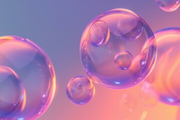 Poster - 3d render of transparent spheres floating on gradient background with smaller bubbles inside