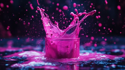Poster - Vibrant Pink Paint Splash in Neon Colors Against a Dark Background