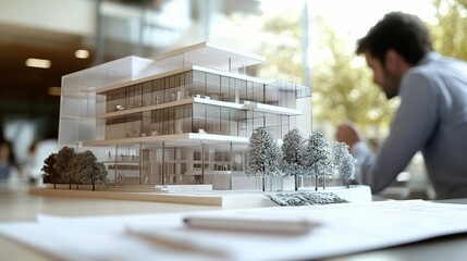 Poster - Modern Architect's Model of Sleek Office Building Design Concept