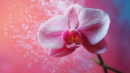 Poster - Vibrant Pink Orchid with Explosive Neon Color Splash Background