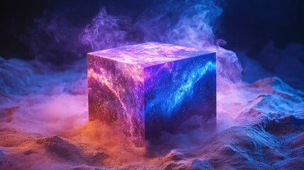 Poster - Abstract Colorful Cube Displaying Cosmic Patterns and Energy Flow