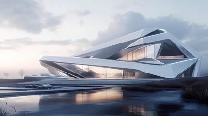 Poster - Abstract Geometric Design of a Futuristic Office Building Structure