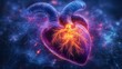 © Creative - Healthy heart vibrant color data. Stunning digital illustration of a human heart, showcasing its intricate vascular system with vibrant colors.