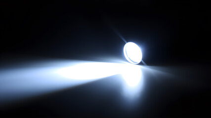 Wall Mural - flashlight and beam of light on a dark background. generative ai