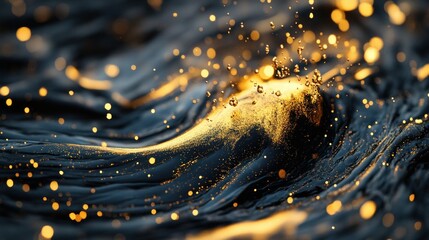 Poster - Abstract Art with Black and Gold Paint Splashes and Fluid Texture