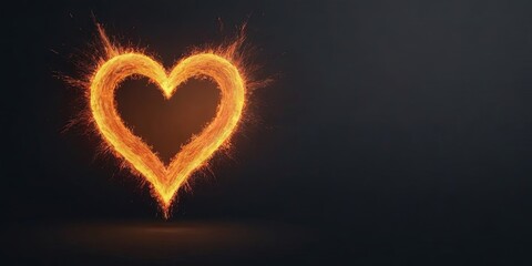 Poster - A heart made of fire is lit up against a dark background