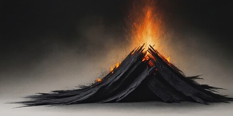 Poster - A black and orange mountain with a fire on top