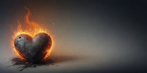 Poster - A heart made of stone is on fire