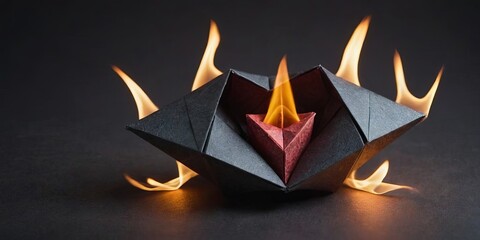 Poster - A paper heart with a flame on it