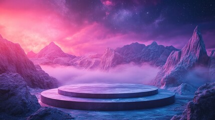 Poster - Stunning Mockup Stage for Product Presentation in Vibrant Landscape