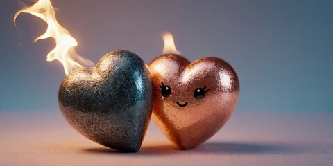 Poster - Two hearts with a flame in the middle