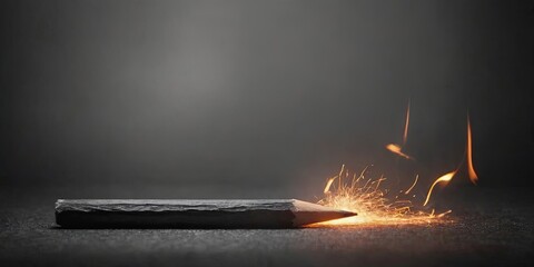 Poster - A pencil is on fire, with the tip of the pencil glowing red