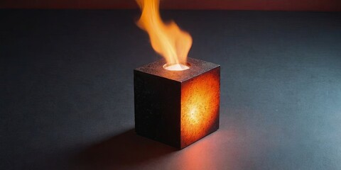 Poster - A cube with a lit candle inside of it