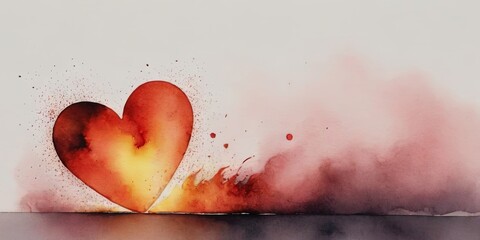 Poster - A heart is painted in red and yellow with a fire in the background
