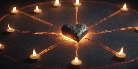 Poster - A heart is placed in the center of a circle of candles