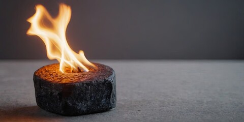 Poster - A small rock with a fire burning on top of it
