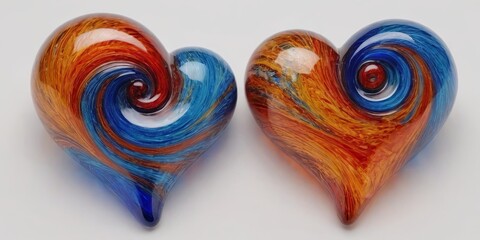Poster - Two hearts with swirls of blue and orange